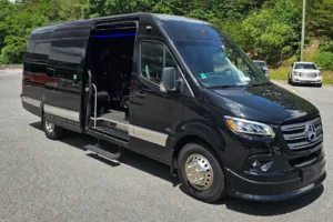 Young Transportation luxury van with the side door open and boarding step down