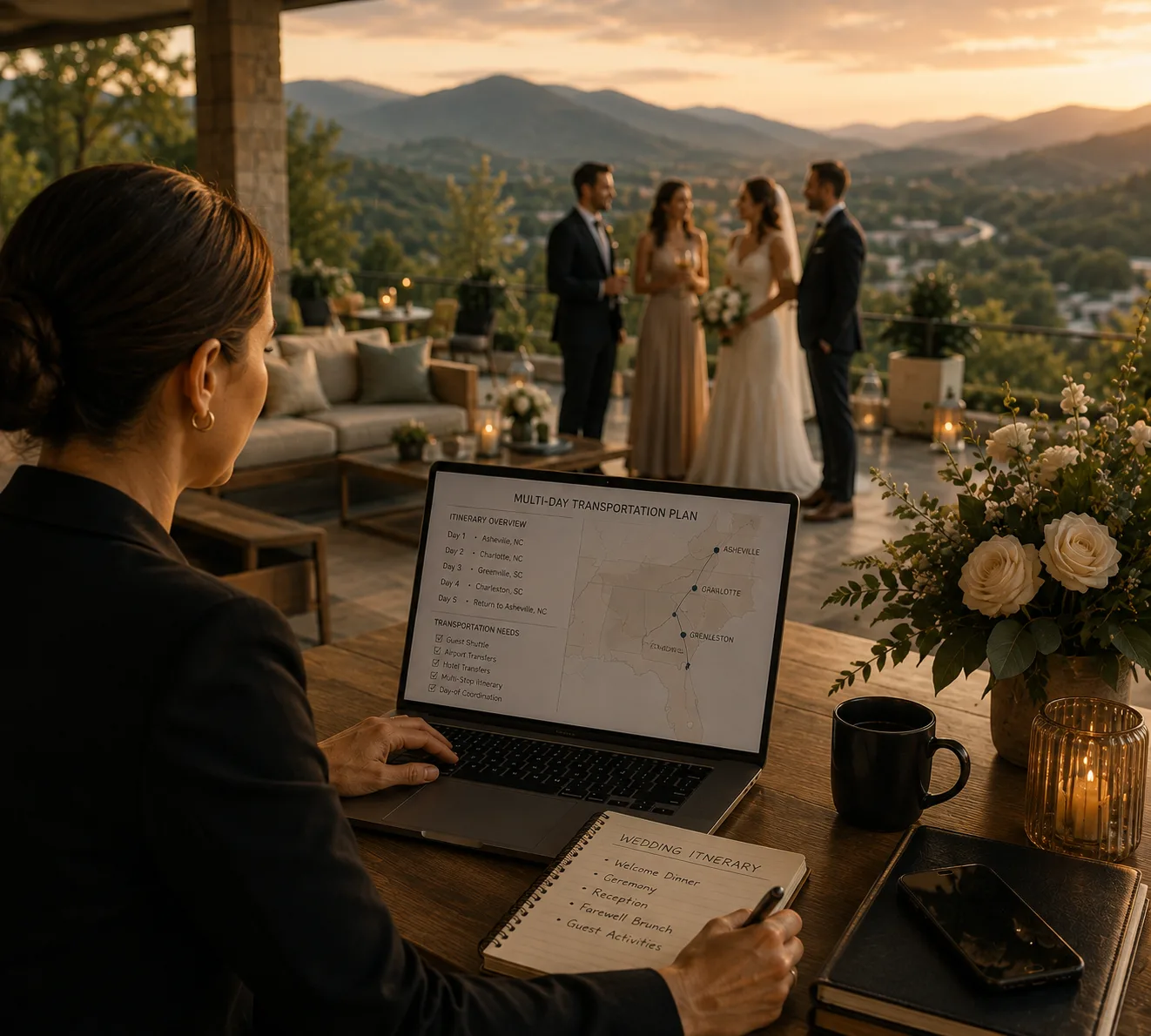 Wedding guests checking a seating chart near the reception entrance